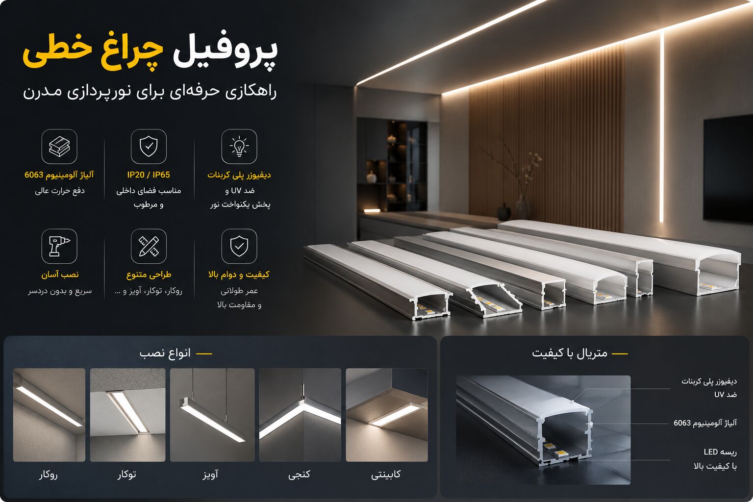 بهترین پروفیل چراغ خطی ایرانی را بشناسید | راهنمای خرید اصولی برای متخصصان ساختمان